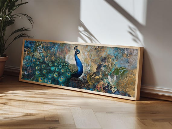 Regal Peacock Framed Print Botanical Prints Vintage Style Whimsical Art Bold Living Room Rustic Wall Art Decor