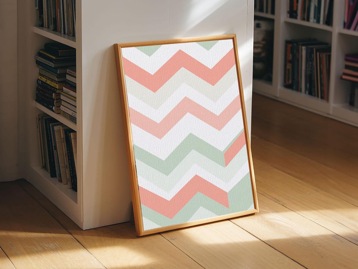 Pastel Chevron Zigzag Pink Green Geometric Modern Abstract Art Print