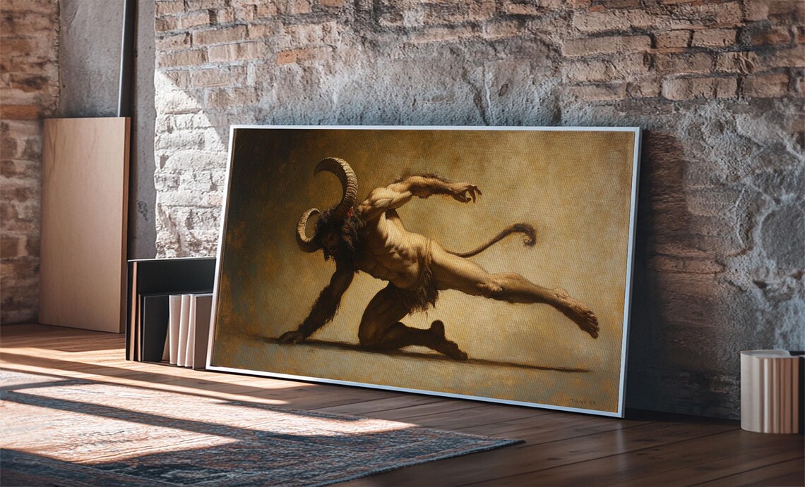 Satyr Mythological Beast Victorian Gothic Dark Oil Painting Print - Image 5