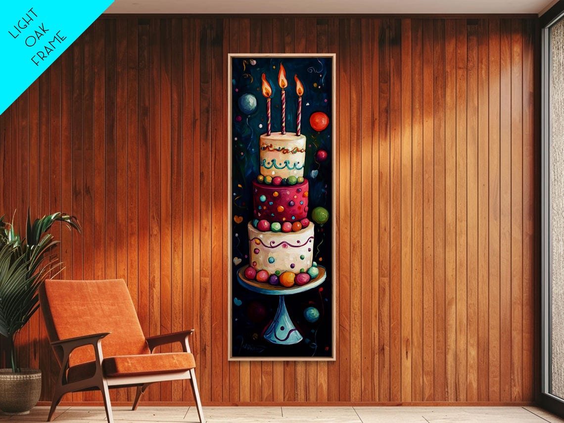 Whimsical Three Tier Birthday Cake With Candles Kitchen Art Poster - Image 4