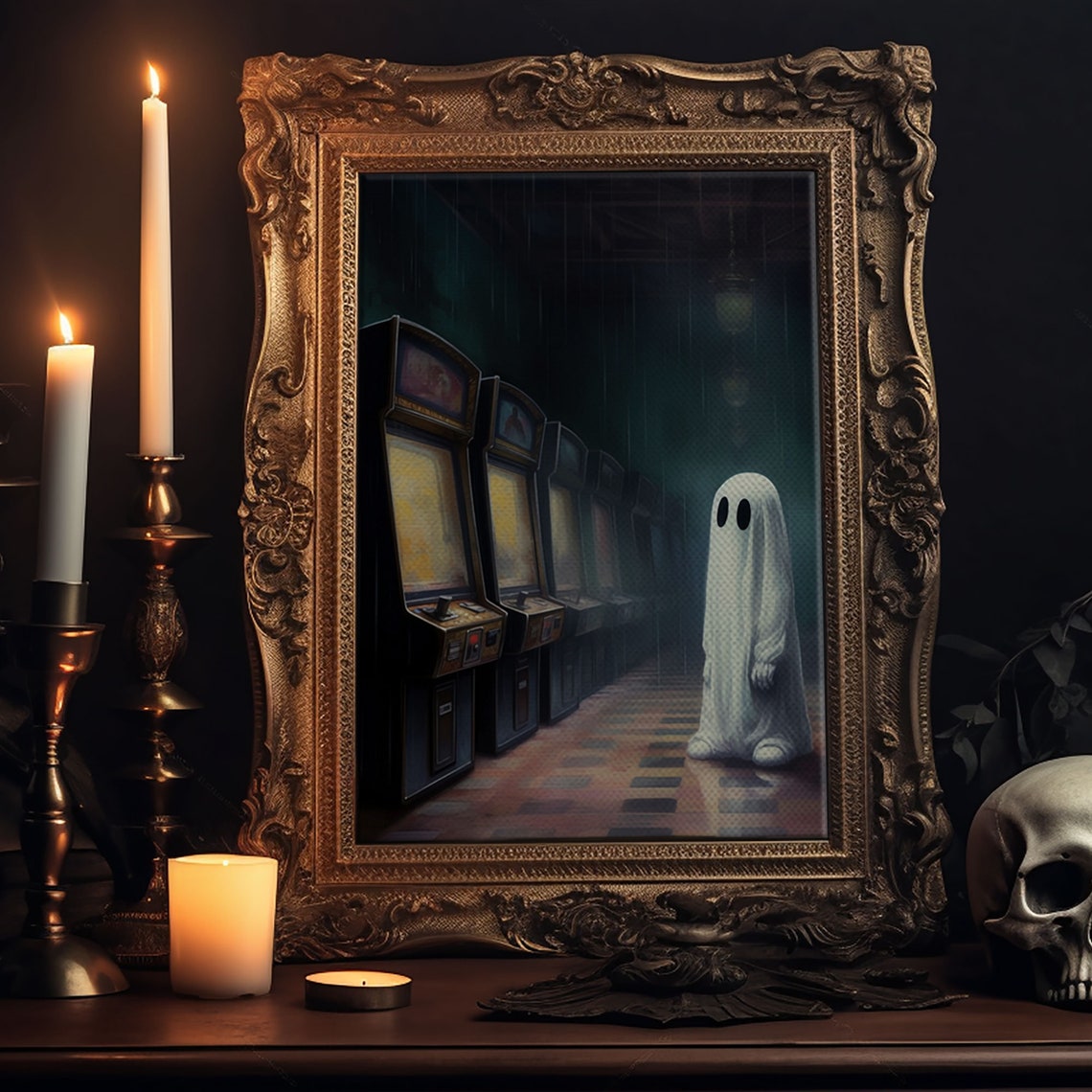 Ghost In Abandoned Arcade Retro Game Room Spooky Nostalgia Art Poster - Image 5