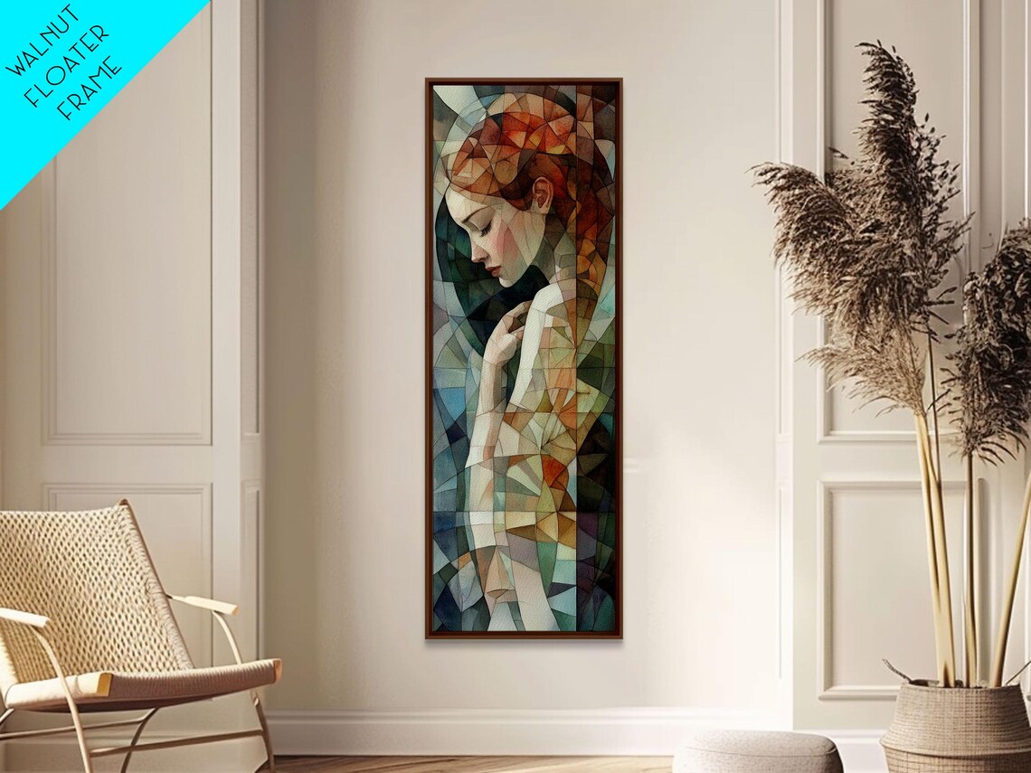 Mosaic Geometric Woman Portrait Red Hair Stained Glass Art Nouveau Vertical Poster - Image 3