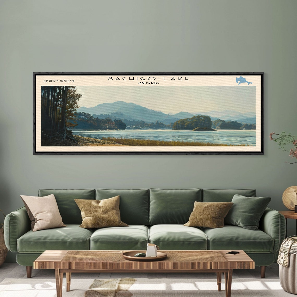Sachigo Lake Ontario Hazy Mountain View Tranquil Shore Travel Poster - Image 4