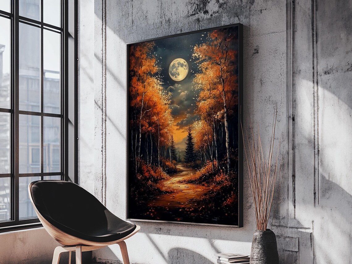 Full Moon Over a Haunted Forest, Dark Academia Art Print