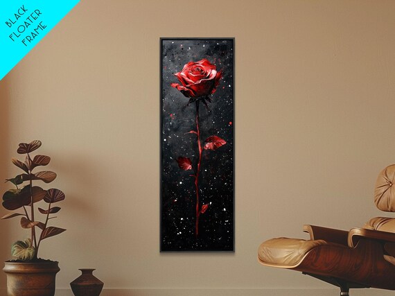 Red Rose Painting Framed Print Gothic Art Dark Romance Painting Tall Skinny Art Bedroom Decor Moody Art Christmas