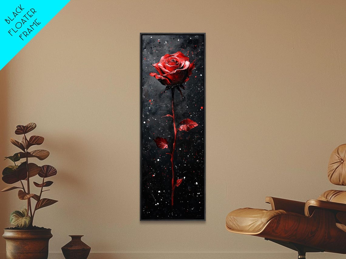 Single Red Rose Dark Starry Night Moody Gothic Floral Poster