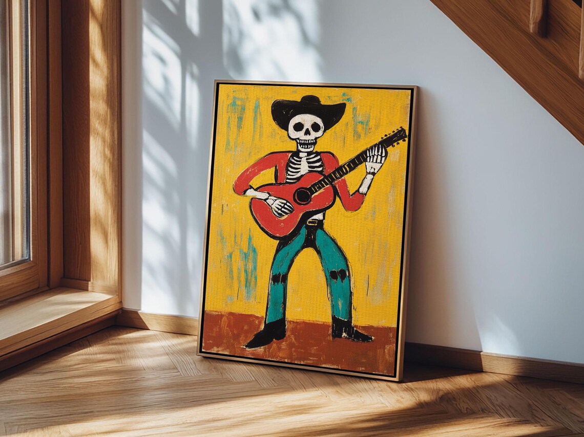 Cowboy Skeleton Guitarist Vaquero Day Of The Dead Folk Art Print - Image 5
