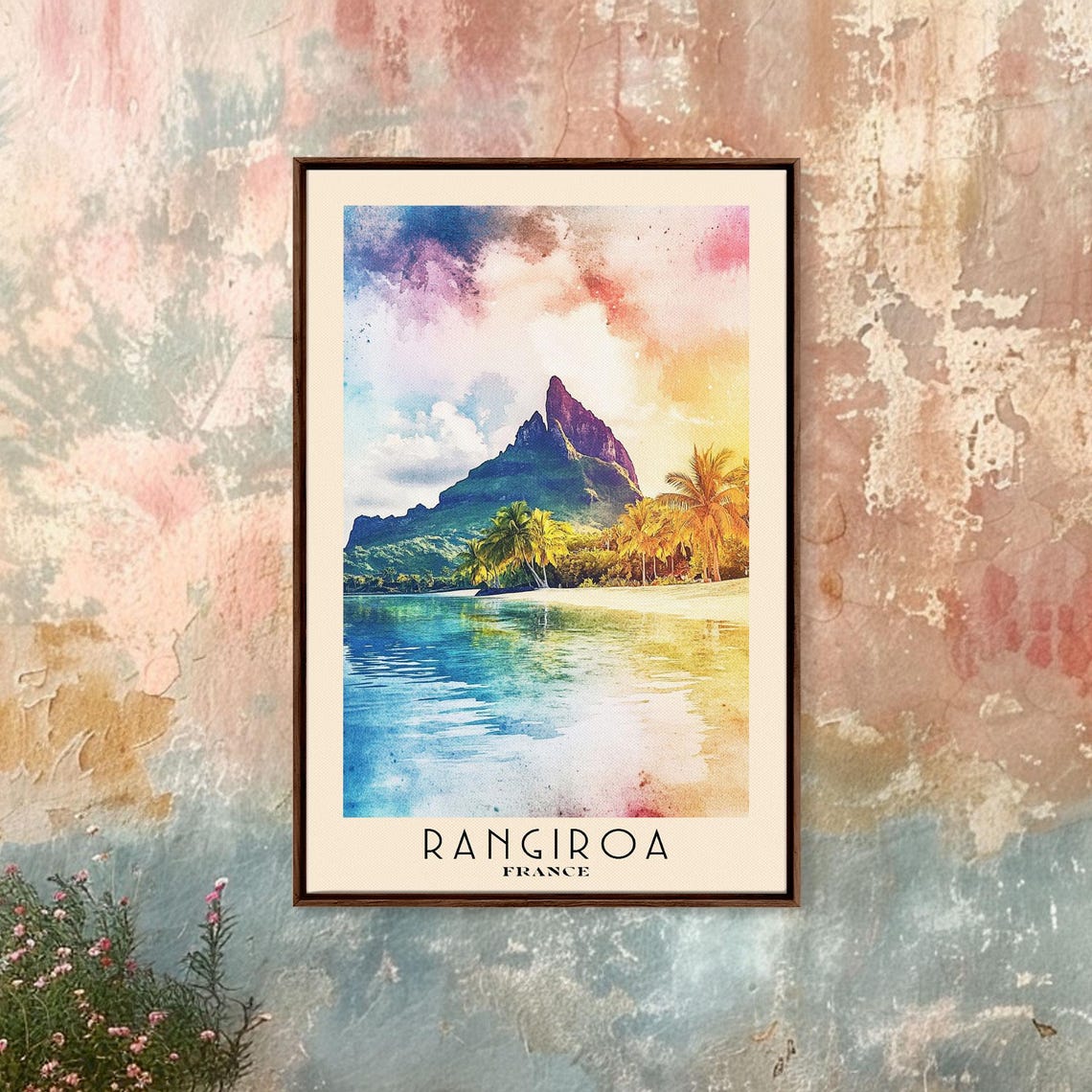 Rangiroa France Island Peak Over Lagoon Palm Shore Sunset Glow Poster - Image 4