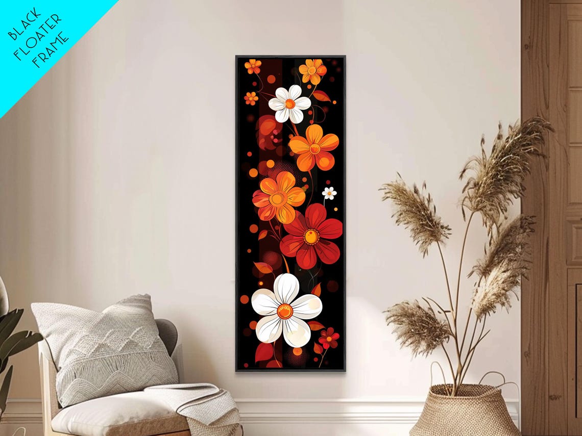 Bold Red Orange Floral Pattern Black Background Modern Art Poster - Image 4