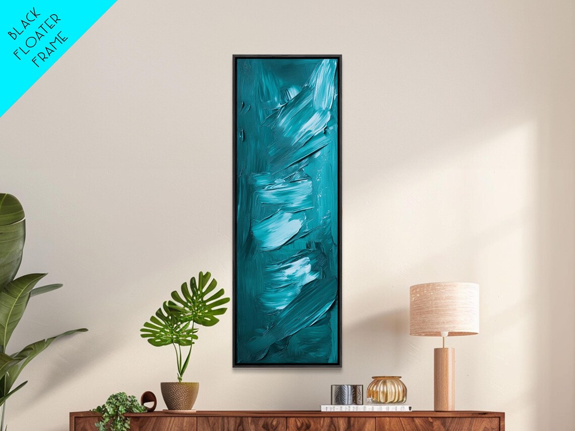 Bold Teal Geometric Brushstroke Textured Modern Abstract Vertical Poster - Image 4