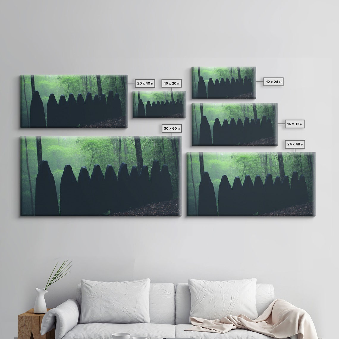 Hooded Cult Silhouettes In Misty Green Forest Panoramic Print - Image 2