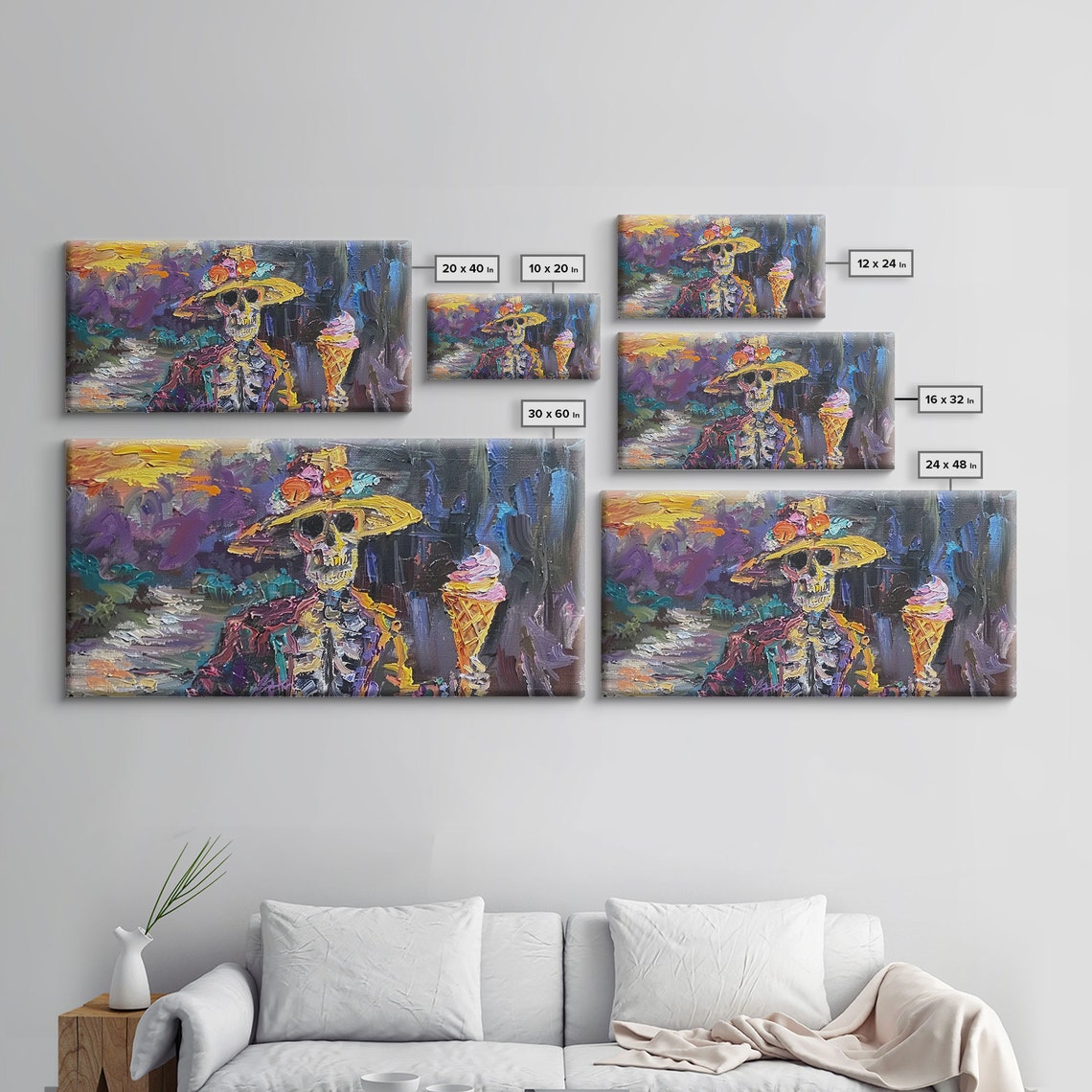 Skeleton In Flower Hat Holding Ice Cream Colorful Whimsy Art Poster - Image 2