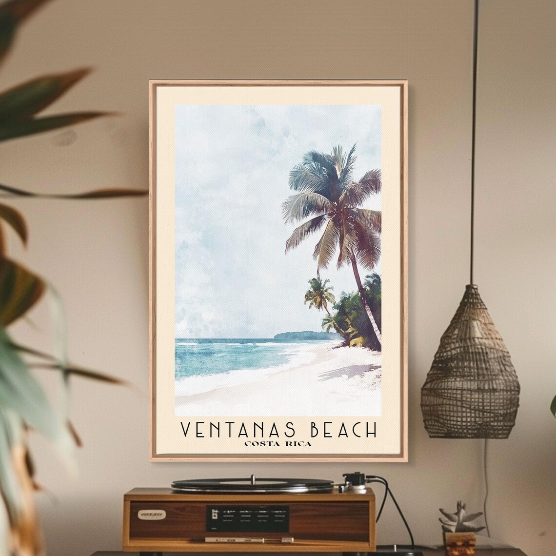 Ventanas Beach Costa Rica Watercolor Palm Tree Tropical Travel Poster - Image 3