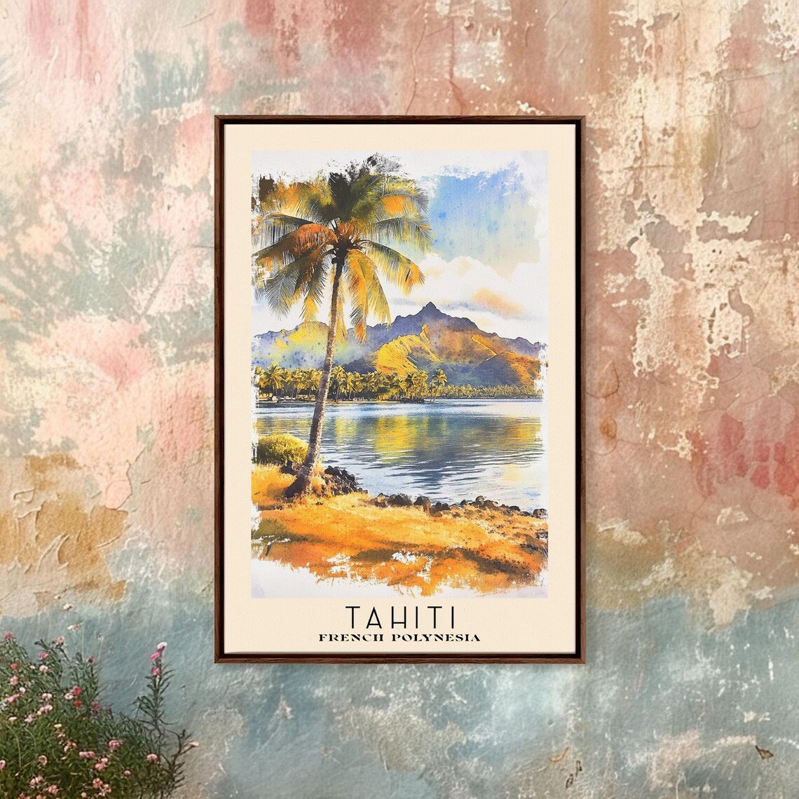 Tahiti French Polynesia Palm Tree Golden Shore Mountain Lagoon Poster - Image 4
