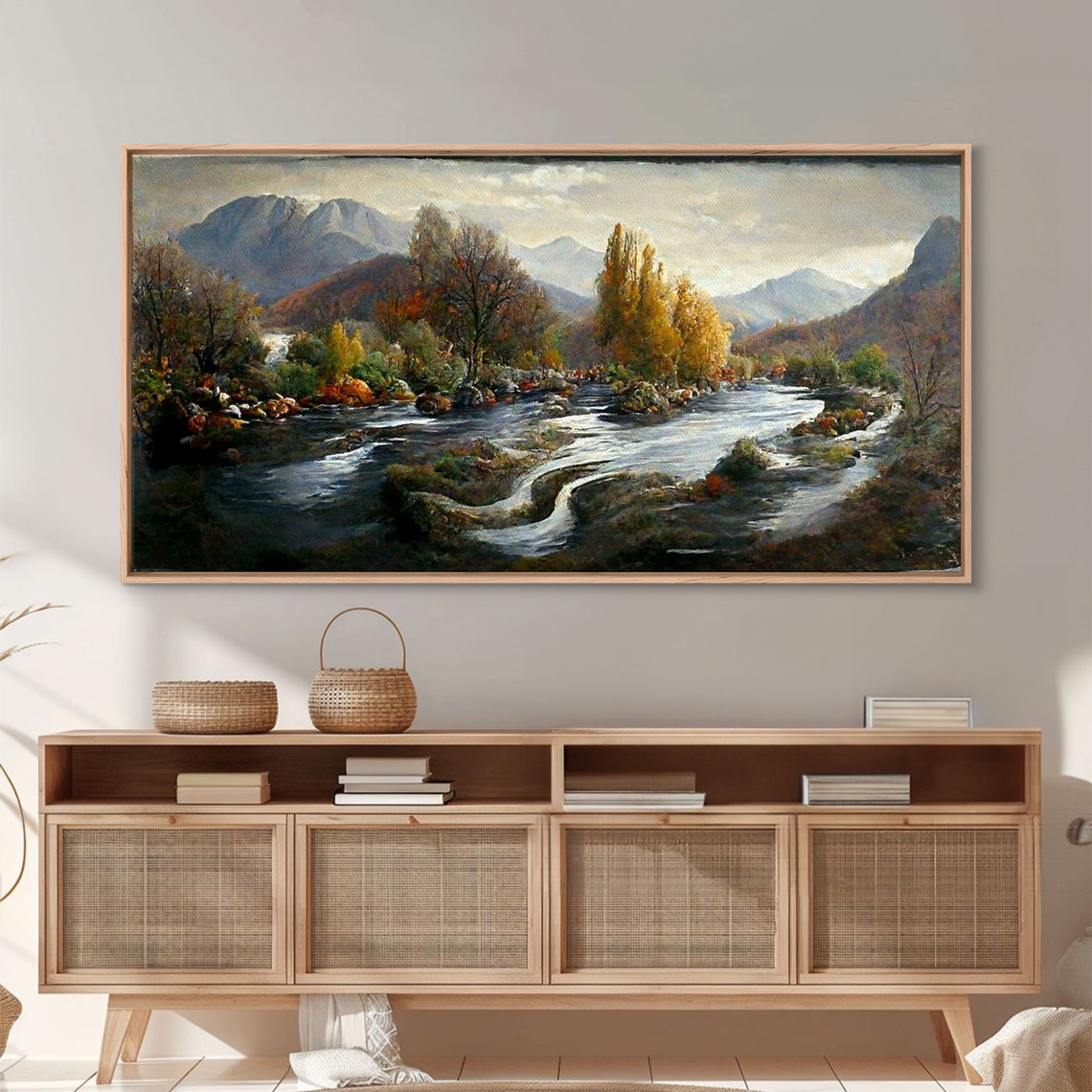 Scenic Nature Landscape Print Flowing River Water Color Fall Scenic Art Panoramic Nature Landscape - Image 5