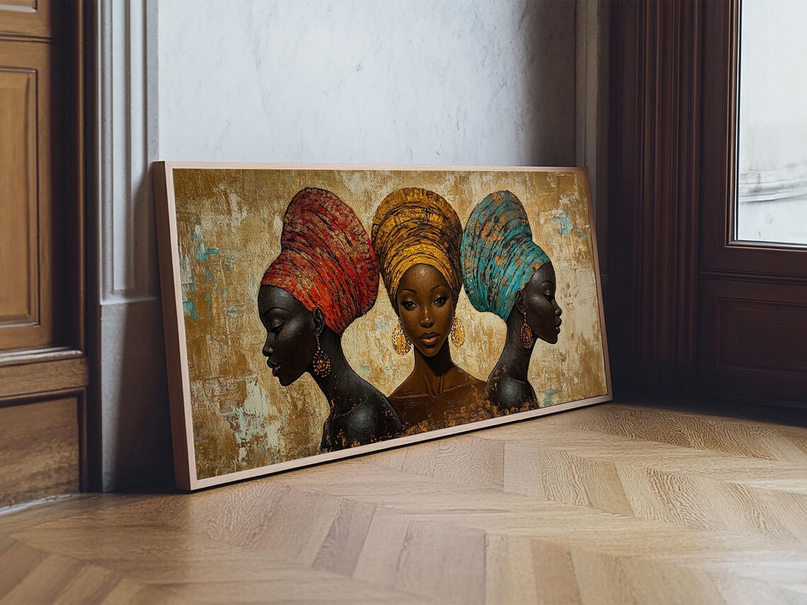 African Women Colorful Headwraps Gold Textured Afrocentric Art Poster - Image 5