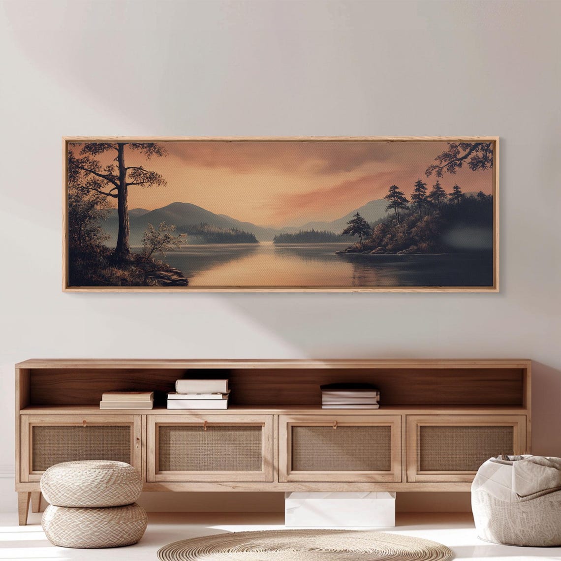 Moody Misty Lake Sunset Silhouetted Pines Dark Landscape Poster - Image 6