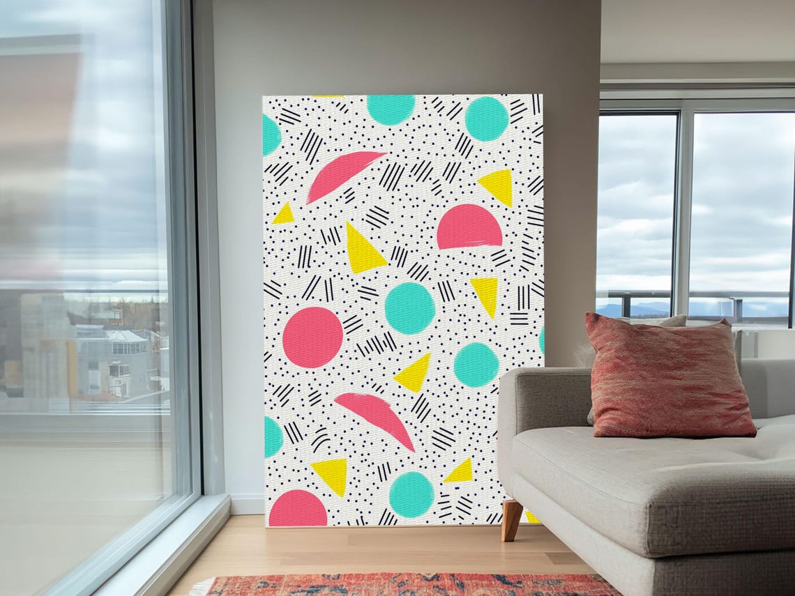 90s Memphis Pattern Pink Teal Yellow Geometric Retro Preppy Art Print - Image 4