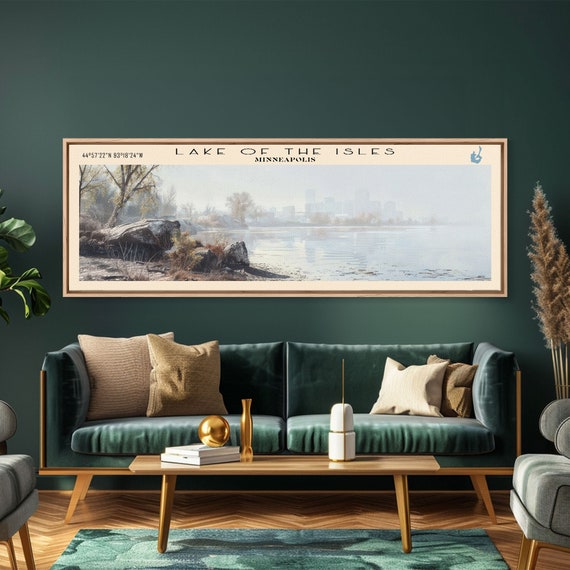 Lake Of The Isles Minneapolis Framed Print Lake House Decor Panoramic Wall Art Travel Poster Landscape Painting Modern Art