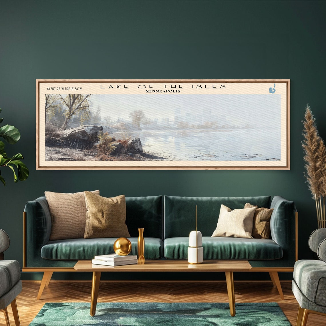 Lake of the Isles Minneapolis Skyline Mist Panoramic Travel Poster