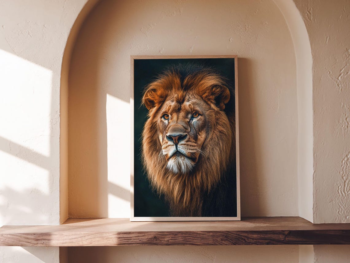 Majestic Lion Portrait Dark Moody Wildlife Photography Art Print - Image 3