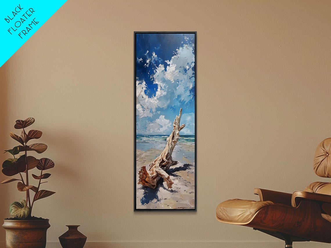 Driftwood On Sandy Beach Under Dramatic Clouds Moody Coastal Poster - Image 4
