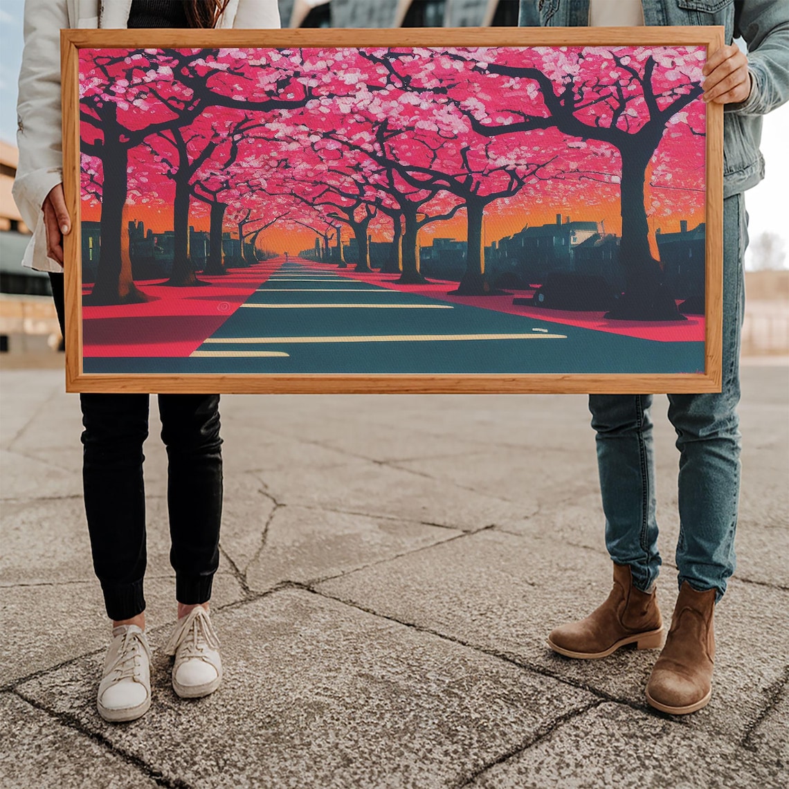 Cherry Blossom Lined Street Pop Art Pink Trees Blooming Avenue Poster - Image 5