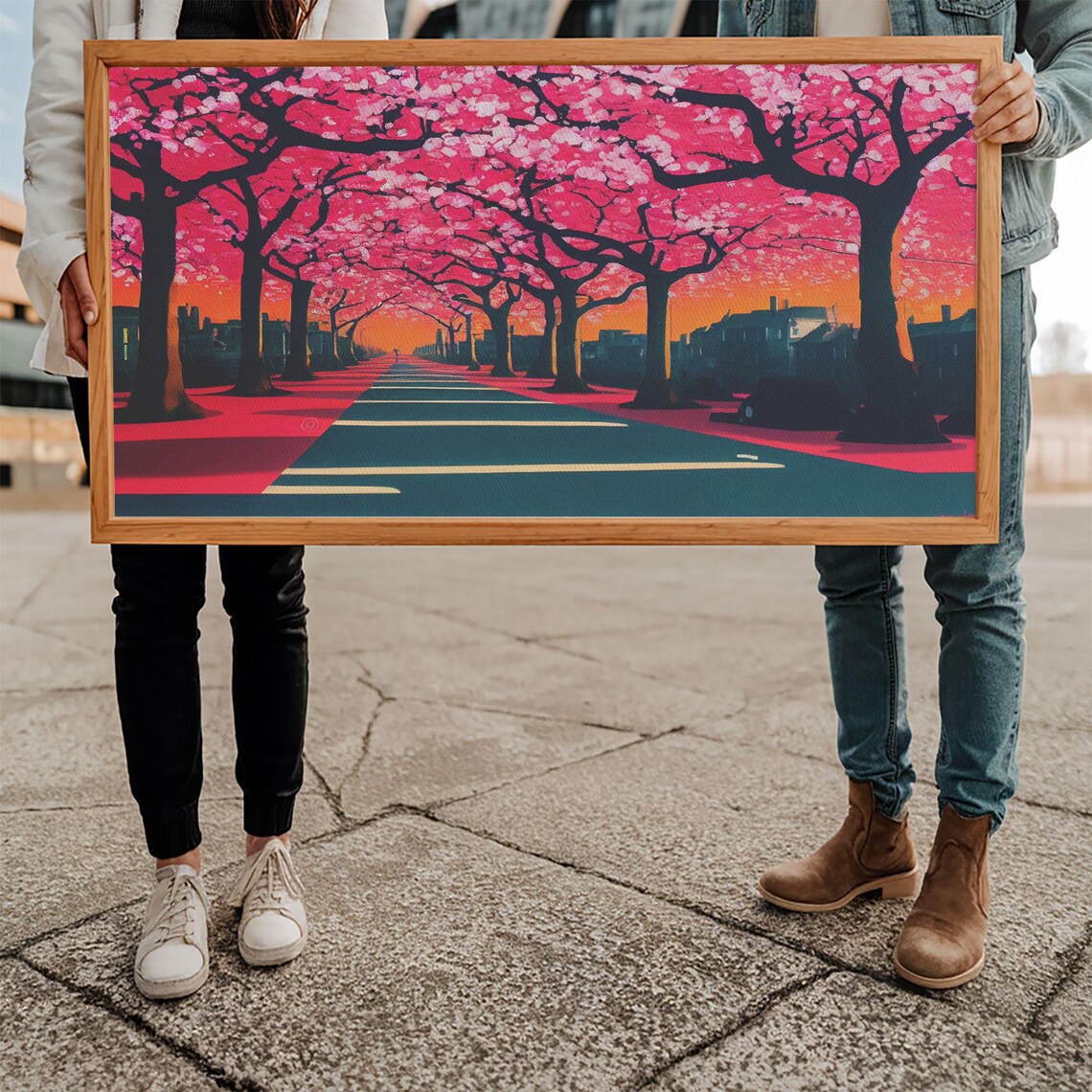 Street Lined With Cherry Blossoms Cherry Blossom Tree Art Framed Print Ready To Hang Wall Art Framed Wall Art - Image 5