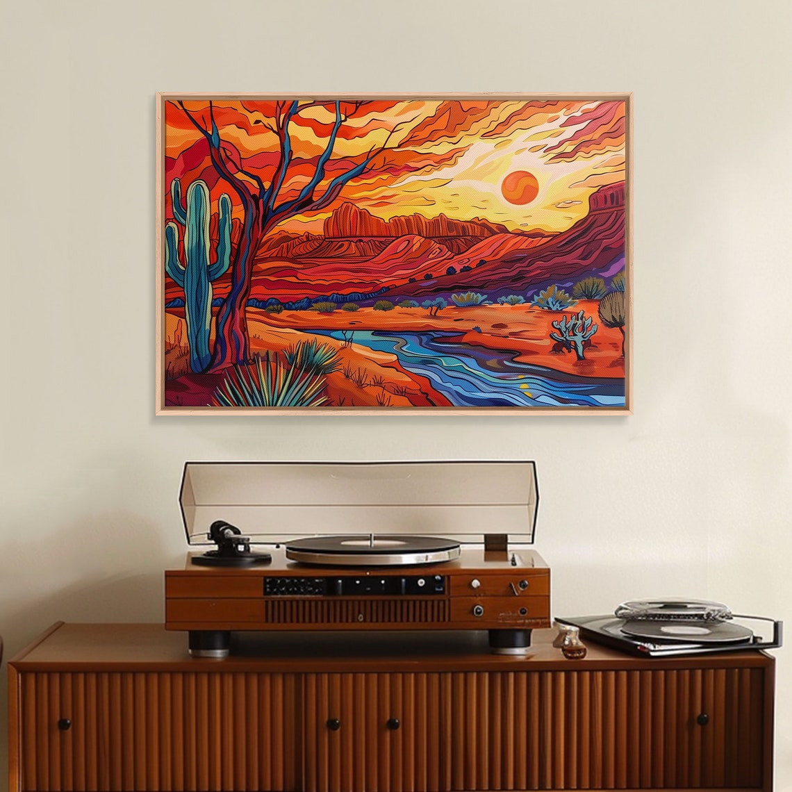 Southwest Desert Sunset Saguaro Cactus River Pop Art Travel Poster - Image 3