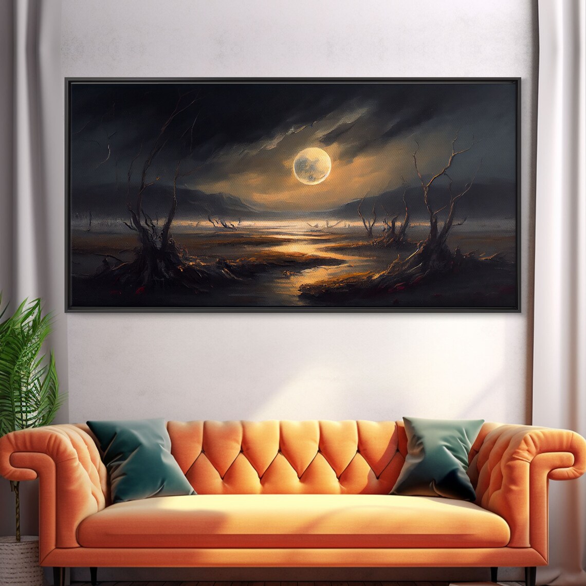 Midnight in the Swamp Fantasy Art Poster, Full Moon
