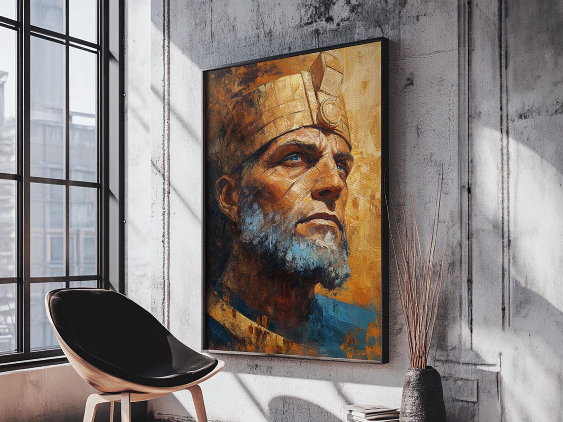 Ancient Warrior King Golden Crown Bearded Ruler Epic Portrait Wall Art - Image 5