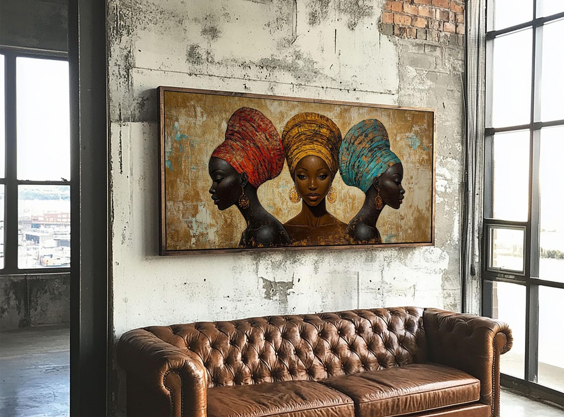 African Women Colorful Headwraps Gold Textured Afrocentric Art Poster - Image 6