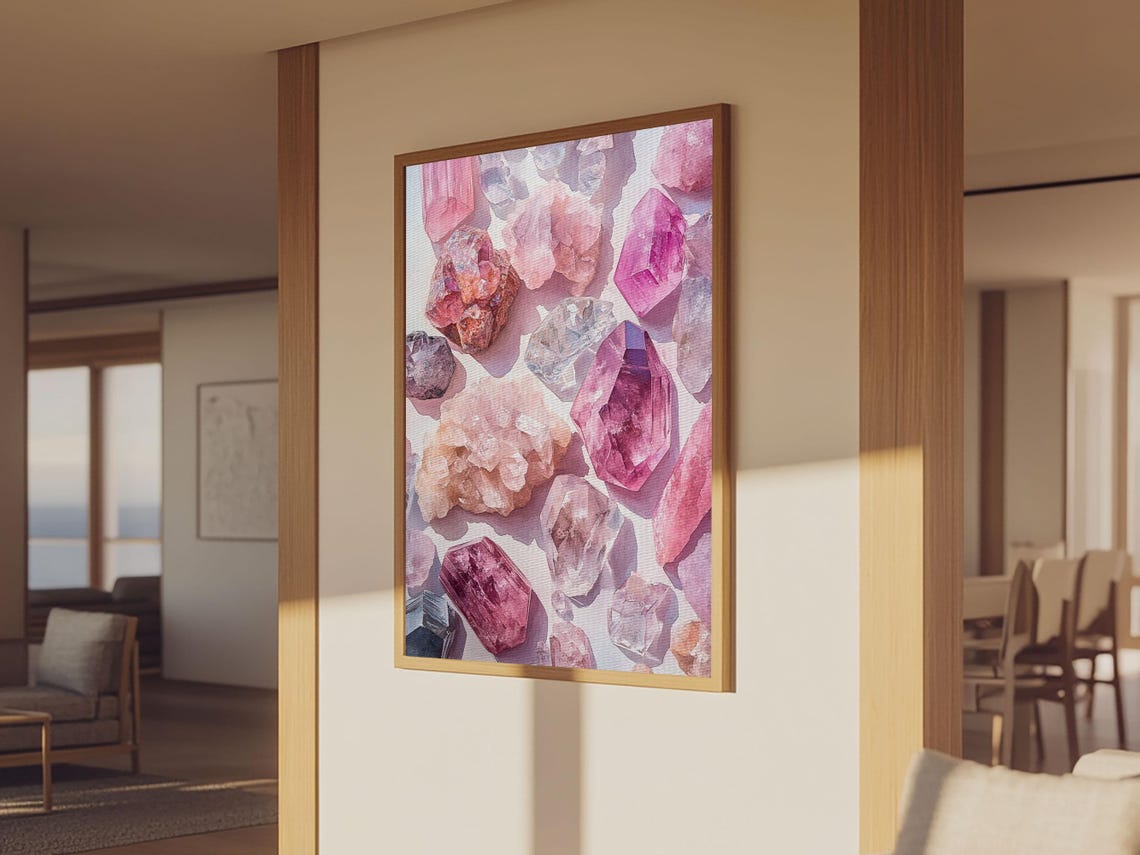 Pink Amethyst Crystal Gemstones Watercolor Art Print Boho Wall Poster - Image 5