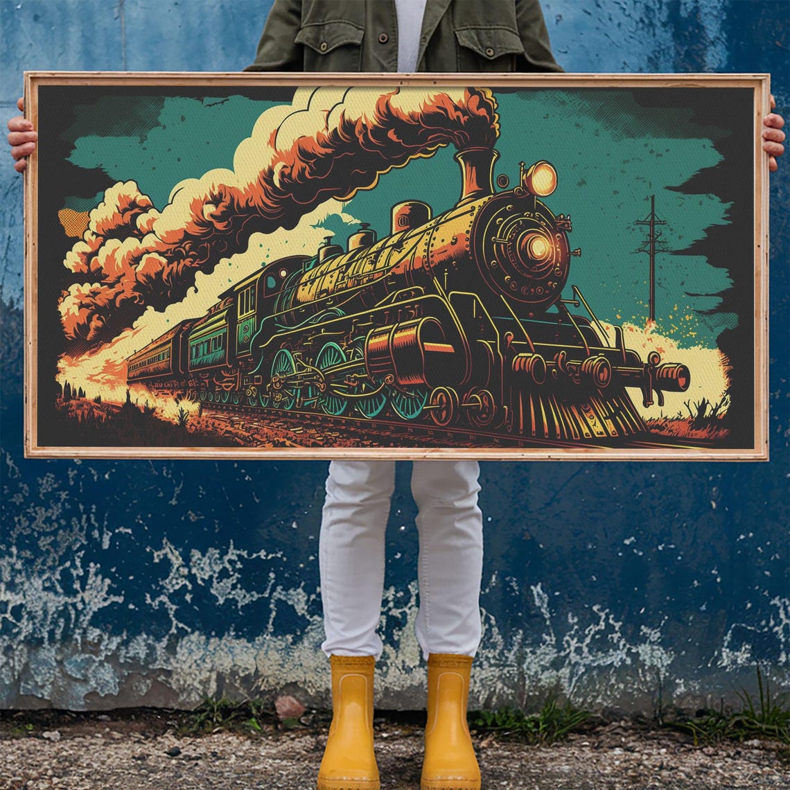 Pop Art Steam Train Framed Print Cool Wild West Decor Western Art Framed Colorful Pop Art - Image 5