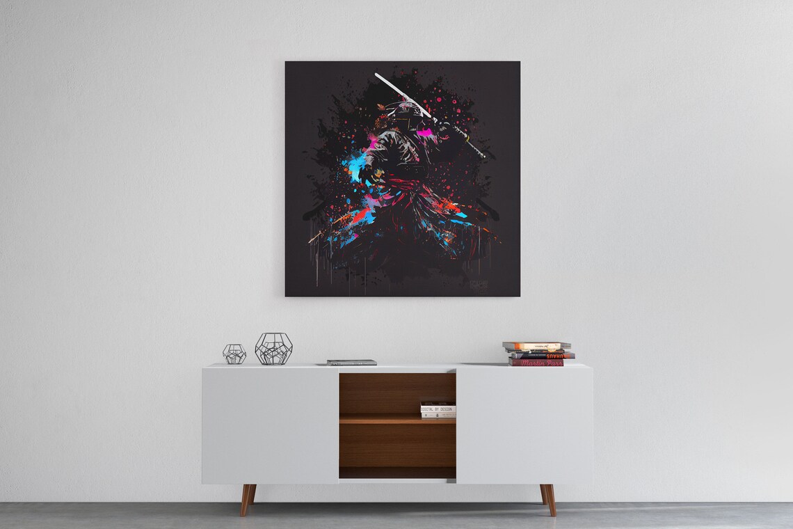 Neon Graffiti Samurai Splatter Art Print - Image 6
