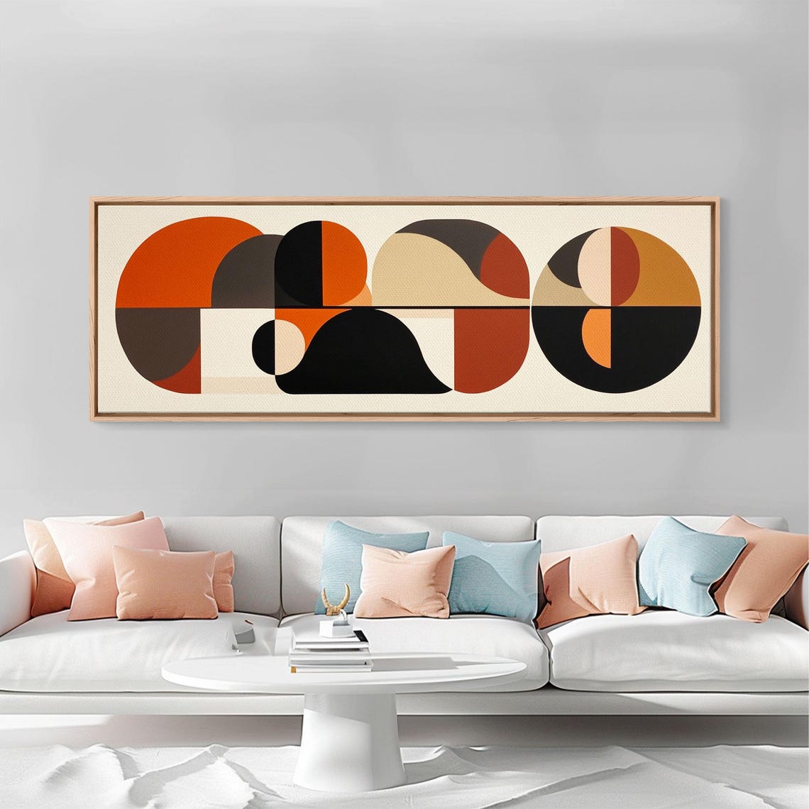 Earthy Tones Mcm Style Panoramic Print Geometric Shapes Abstract Wall Art Extra Wide Oversized Art - Image 3