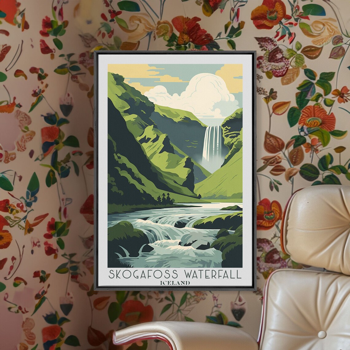 Skogafoss Waterfall Iceland Green Valley River Cascades Poster - Image 2