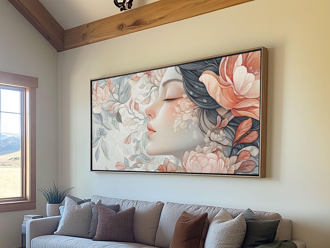 Dreamy Floral Goddess Profile Watercolor Feminine Bedroom Art Poster - Image 3