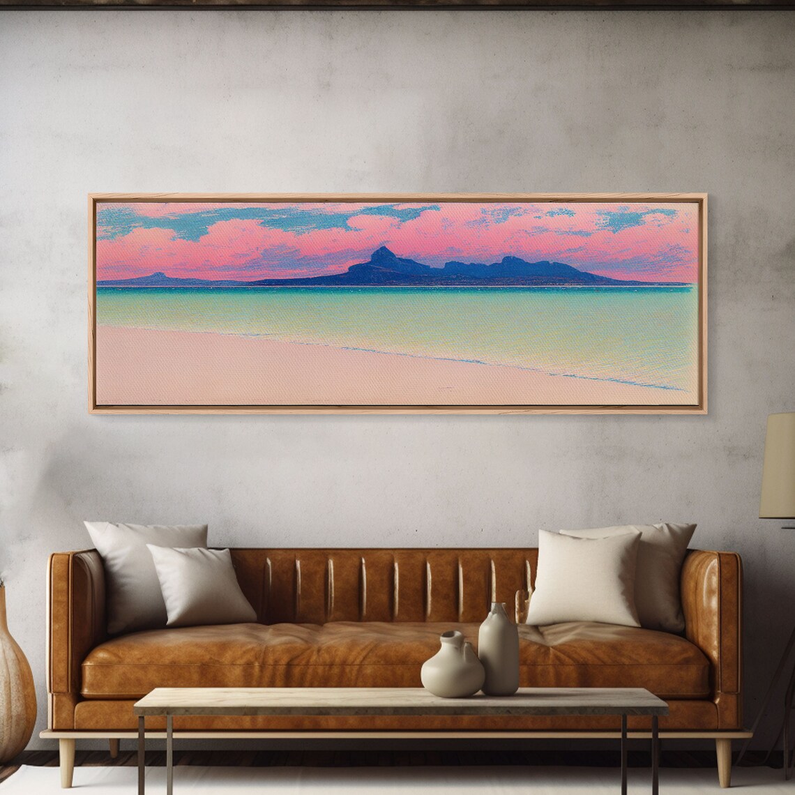 Neon Pink Beach Abstract Art Print, Coastal Wall Decor