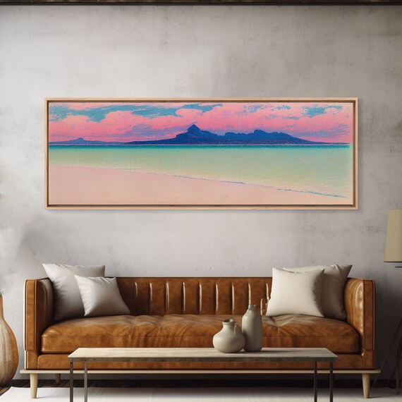 Neon Pink Beach Abstract Art Print, Coastal Wall Decor