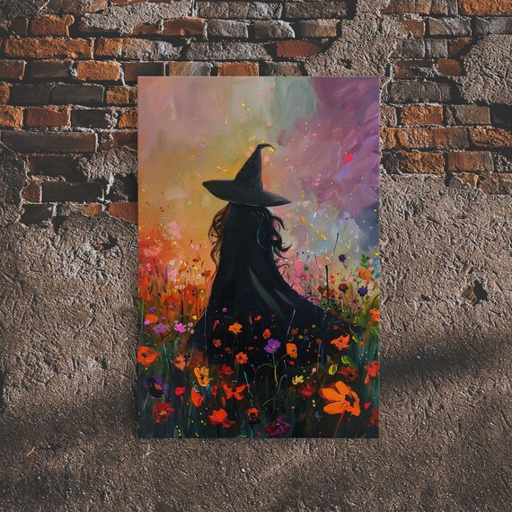 Witch Among Wildflowers Pastel Sky Dreamy Painterly Cottagecore Poster