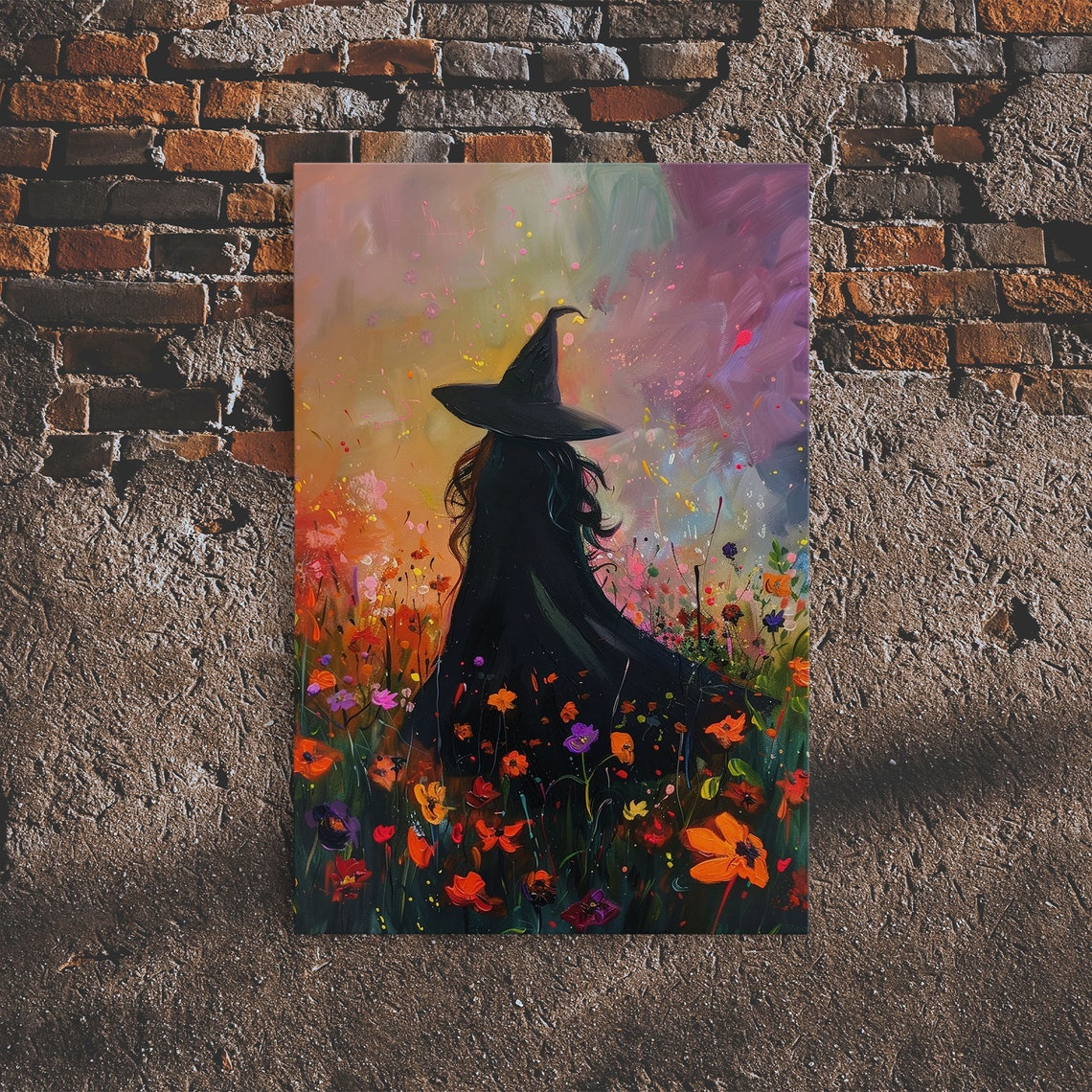 Witch Among Wildflowers Pastel Sky Dreamy Painterly Cottagecore Poster