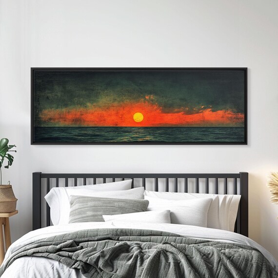 Fading Fire Sunrise Panoramic Ocean Fiery Clouds Yellow Sun Dark Sky Print