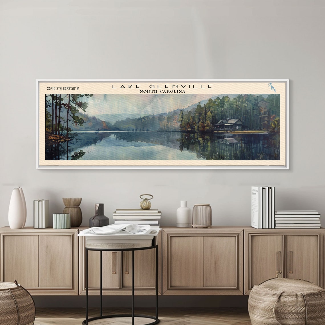 Lake Glenville North Carolina Framed Print Lake House Decor Panoramic Wall Art Travel Poster Scenic Lake Painting Nature Art - Image 4