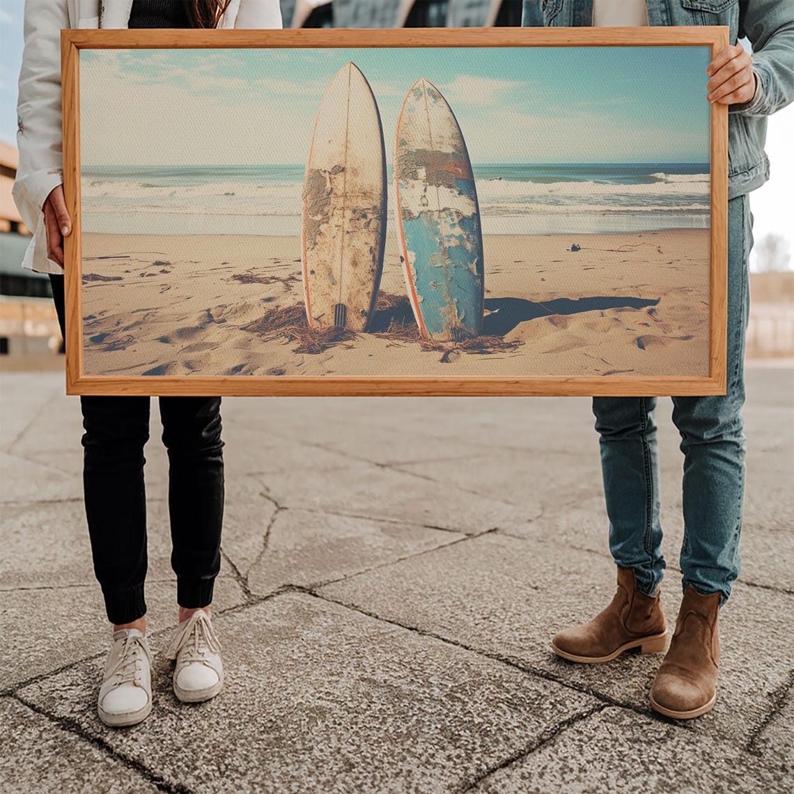 Two Weathered Surfboards Standing In Sand Beach Photo Travel Print - Image 5