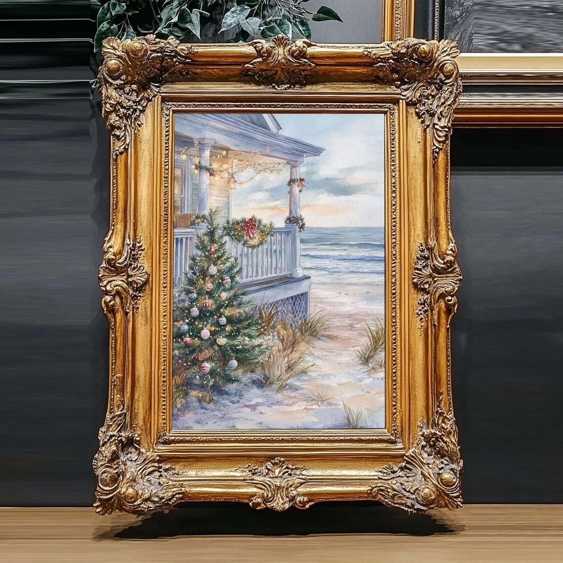 Coastal Christmas Tree On Beach By Porch Ocean View Art Poster - Image 3
