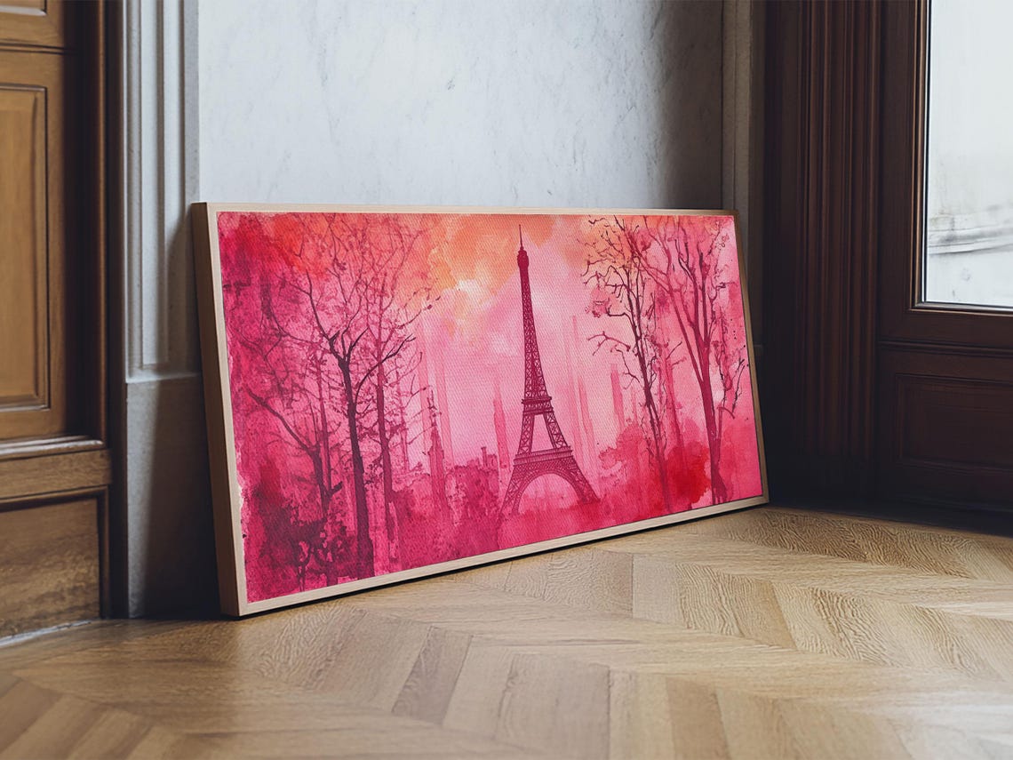 Eiffel Tower Paris Pink Blossom Trees Romantic French Travel Poster - Image 5