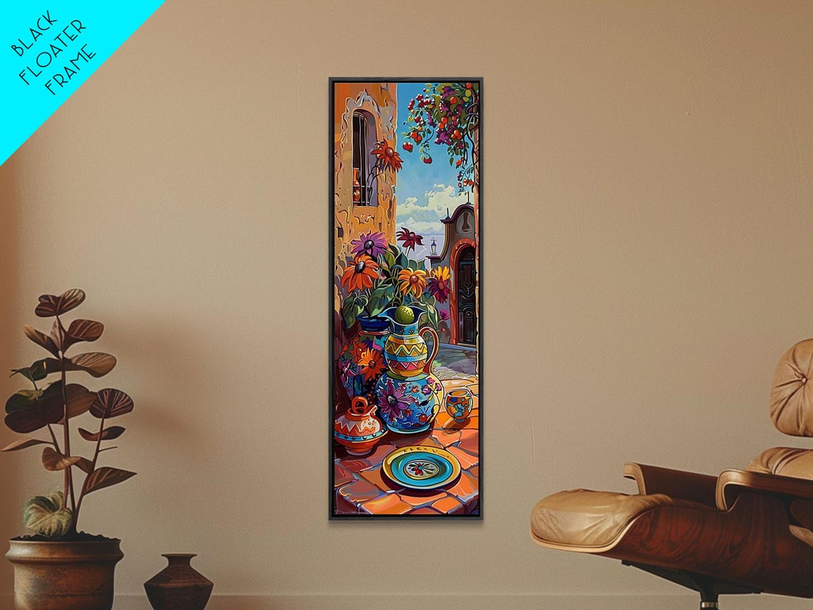 Mediterranean Courtyard Painted Ceramics Flowers Terrace Table Poster - Image 5