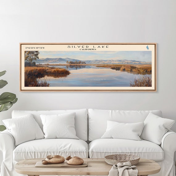Silver Lake California Panoramic Framed Print Lake House Decor Wall Art Travel Poster Beautiful Lake Scene Bedroom Decor