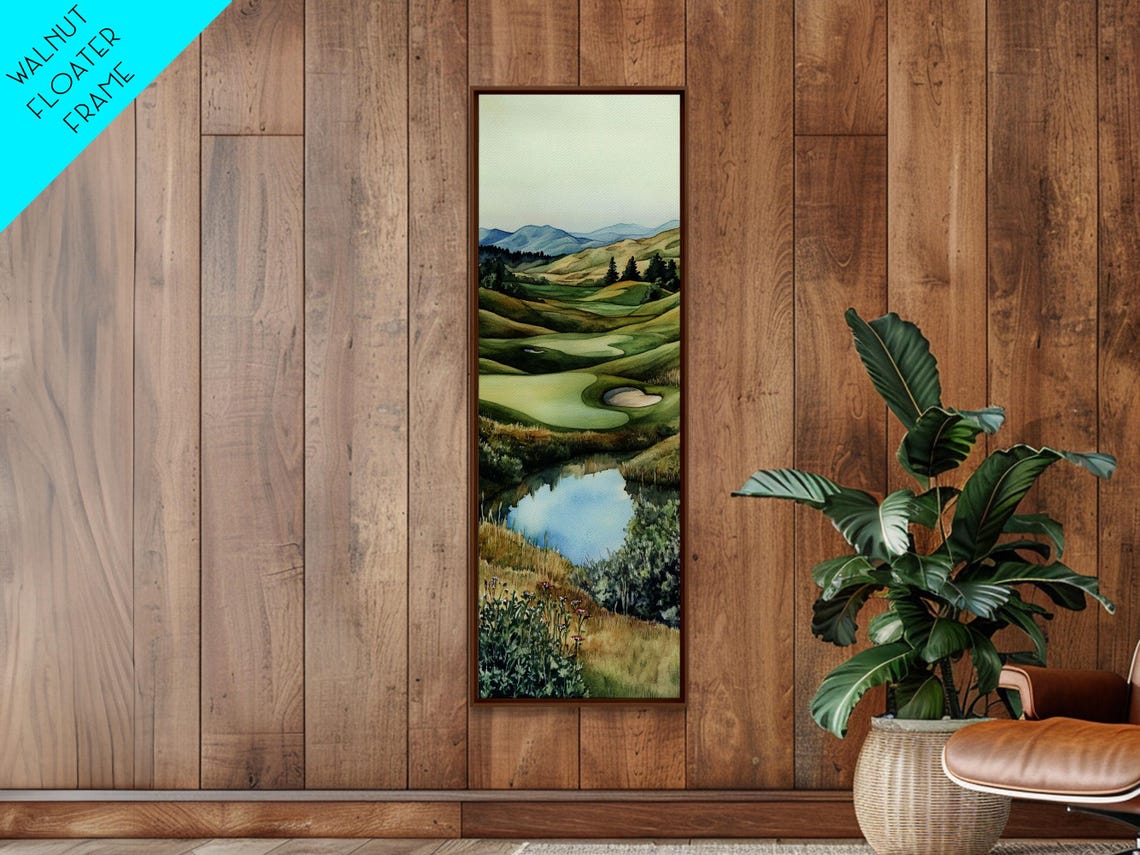 Watercolor Golf Course Rolling Fairways Pond Mountain View Wall Poster - Image 5